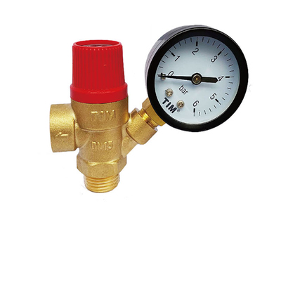 Клапан предохранительный мембранный с манометром TIM BL4802-3, 1/2 нар./вн., 3 bar, латунь