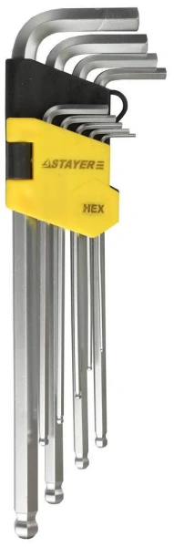 Набор ключей шестигранных, длинных, с шариком, 9 шт, STAYER HERCULES HEX